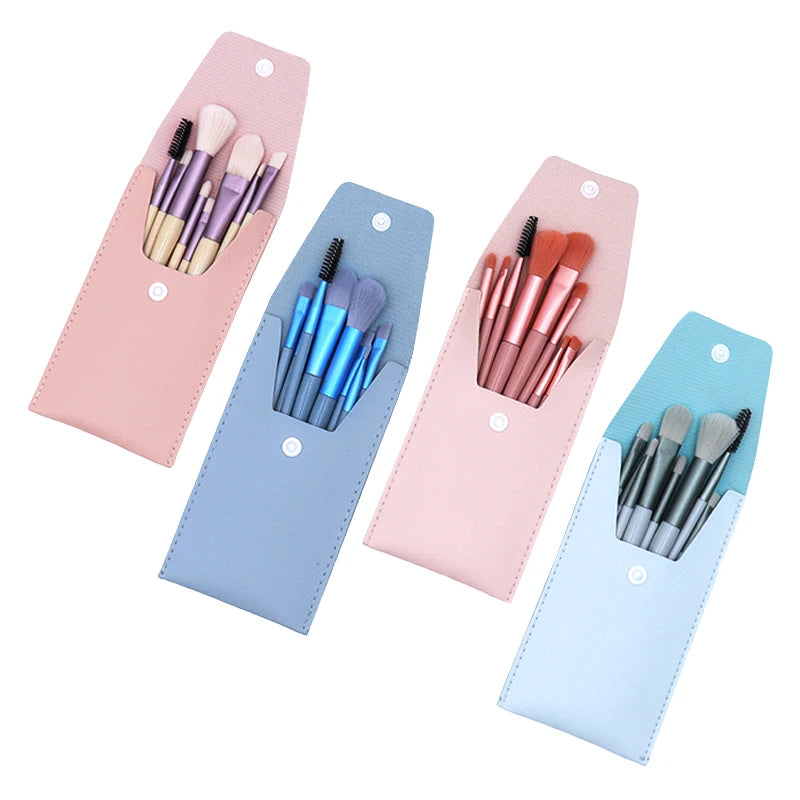 Professional 8Pcs Synthetic Travel Makeup Brush Foundation Cosmetics Powder Face Makeup Brush Set With Bag