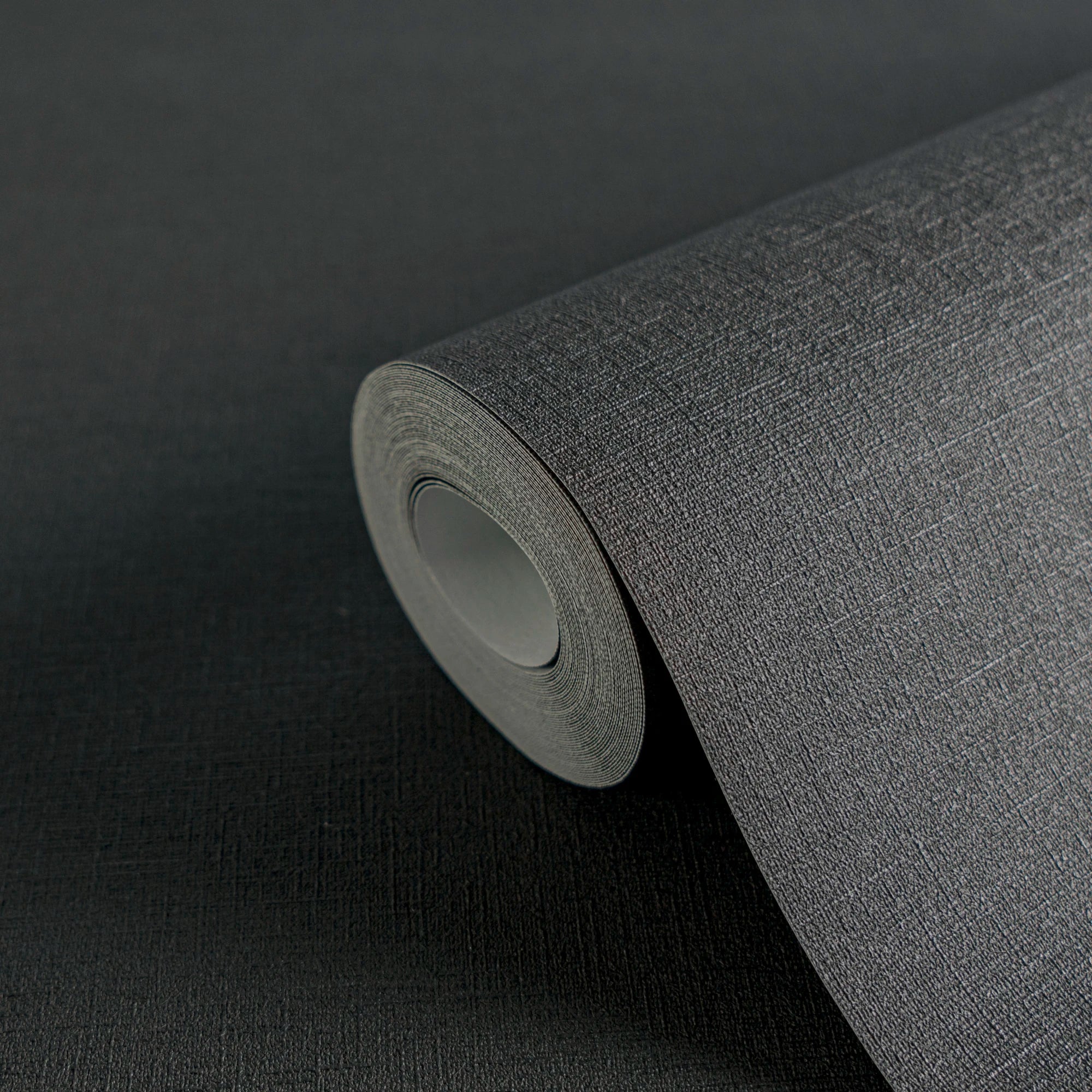 Made in Germany - Plain Wallpaper rolls Colour Black - Non Woven Vinyl - Factory Wallpaper Textile Structure - 1005 x 053 m