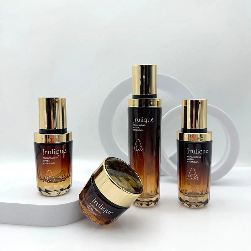 Wholesale Luxury 30m 100ml 120ml Amber Thick Bottom Cosmetic Glass Bottle With Lotion Pump Gold Cap for Cream Lotion Packaging