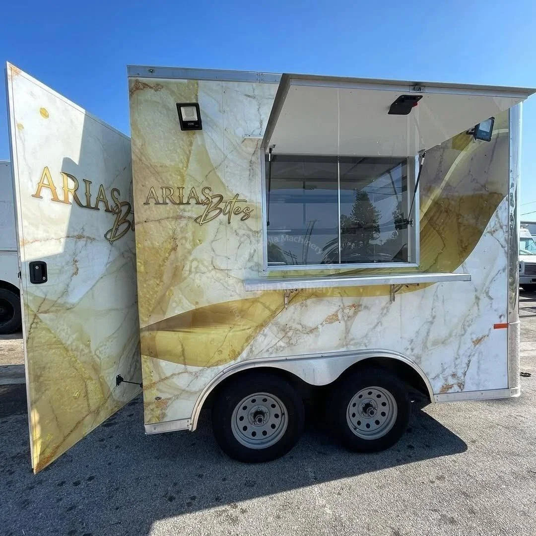 Fast Food Kiosk Ice Cream Truck Hot Dog Stand Portable Outdoor Griddle Multi-Wheel Stainless Steel 200 Units Capacity Food