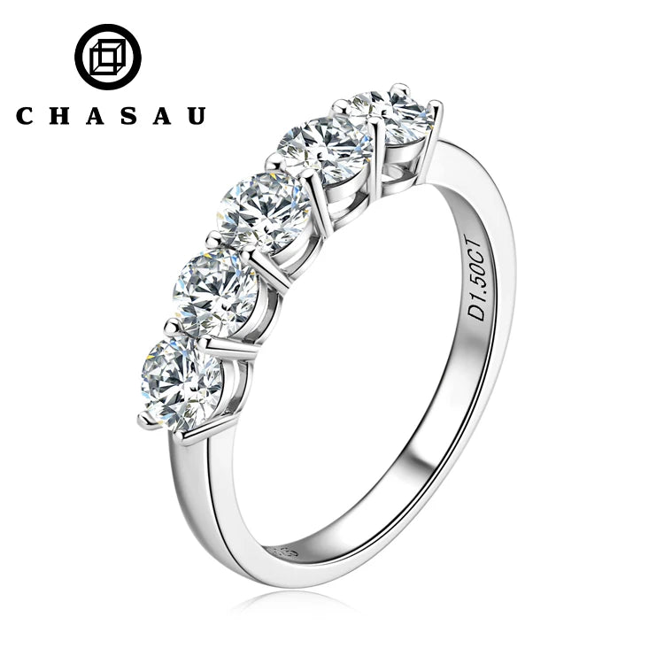 Hot Selling Fashion S925 Sterling Silver 5 Moissanite Stones Ring Jewelry for Gift