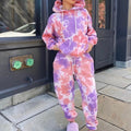 Custom Plus Size Winter Tie Dye Loungewear Women Tracksuit Lounge Wear Hoodies Suit and Joggers Pant Set for Ladies