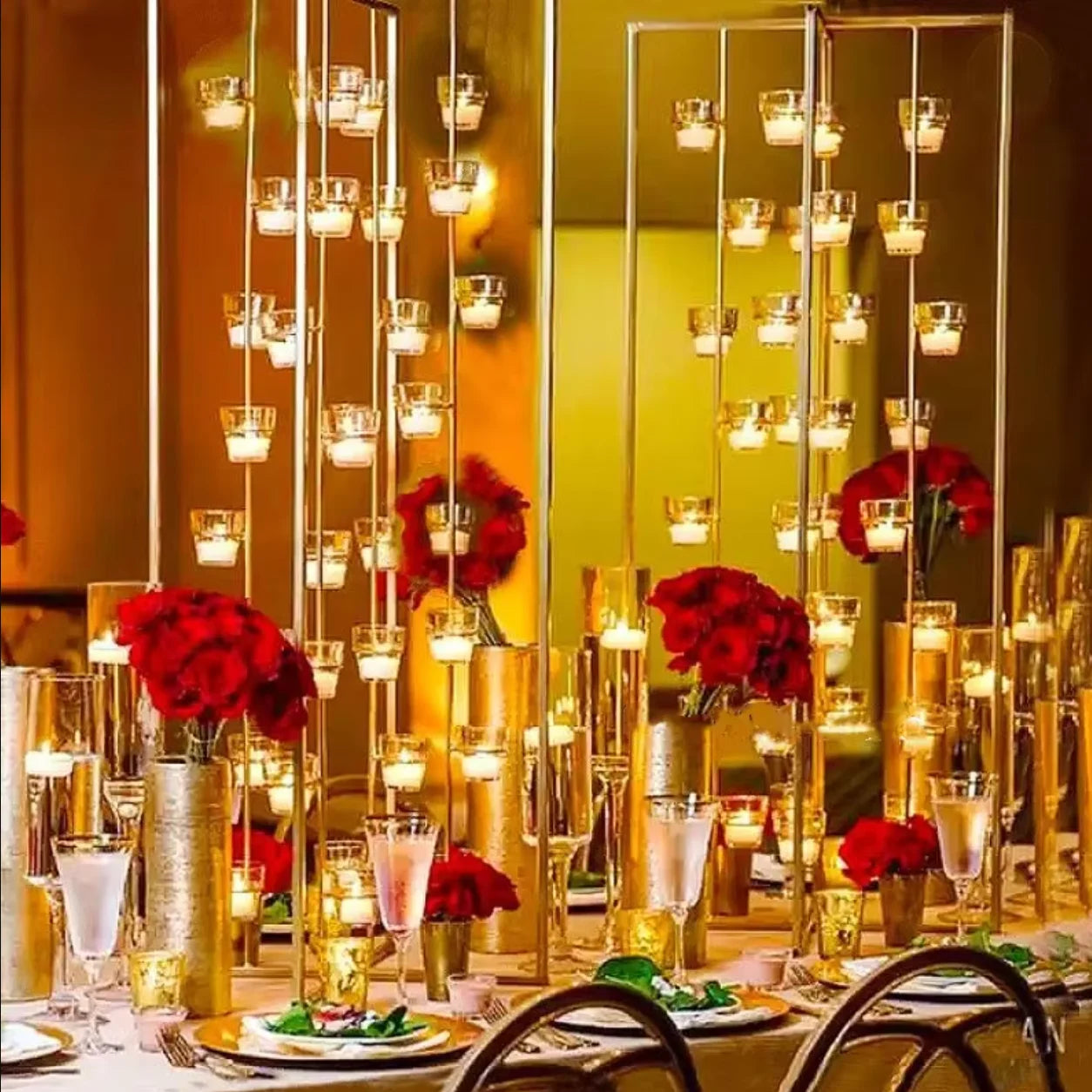 90cm Gold Metal Candle Holder Wedding Decoration Table Centerpiece Candelabra Flower Stand with Glass Cup Wedding Party Decor