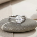 Moissanite Engagement Ring for Women 925 Silver Golden Plated Diamond Radiant Oval Cut Wedding Anniversary