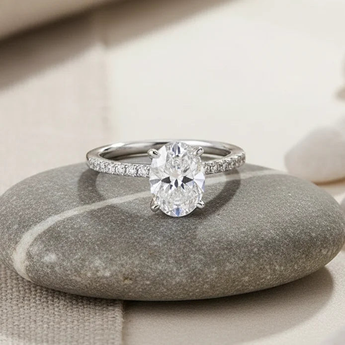 Moissanite Engagement Ring for Women 925 Silver Golden Plated Diamond Radiant Oval Cut Wedding Anniversary