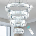 Dimmable Modern LED Chandelier with Remote 4 Ring Pendant Light Crystal Chandeliers for Dining Room Bedroom Living Room