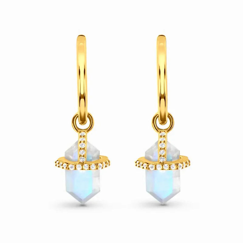 Low MOQ Wholesale Jewelry 925 Sterling Silver Hinge Huggie Hoop Moonstone Gold Dangle Earrings
