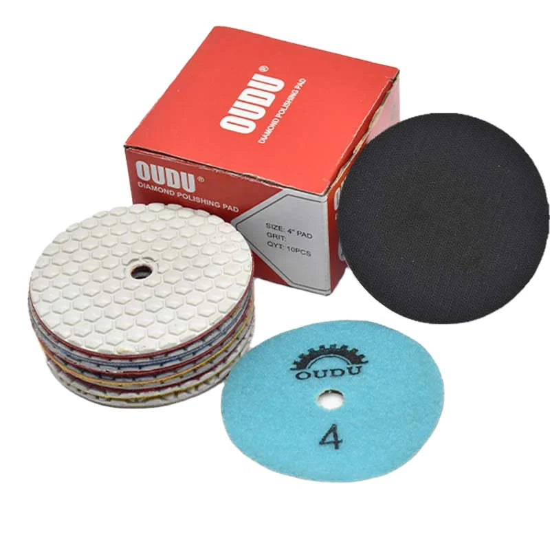 Cold Pressed Hexagon 4 Inch Resin Hand Granite Floor Quart Marble Stone Diamond Dry Polishing Pads