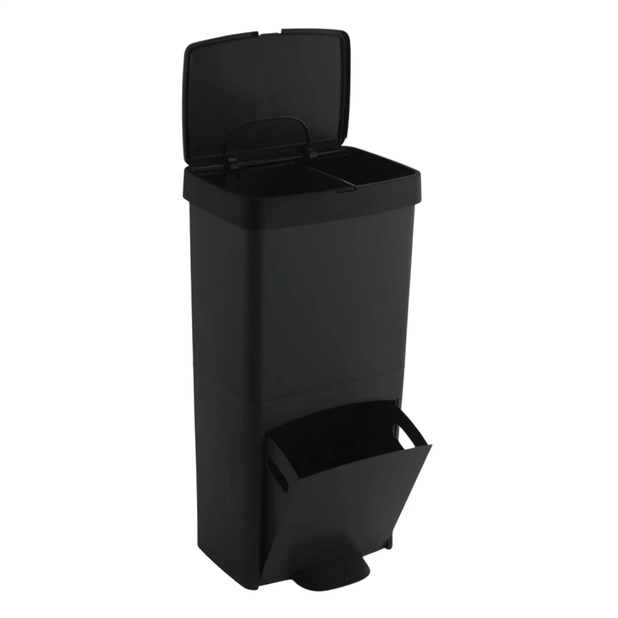 70L Vertical Waste or Recycling Bin 2 Compartments Waste Bin 76cm High Easy Management Black