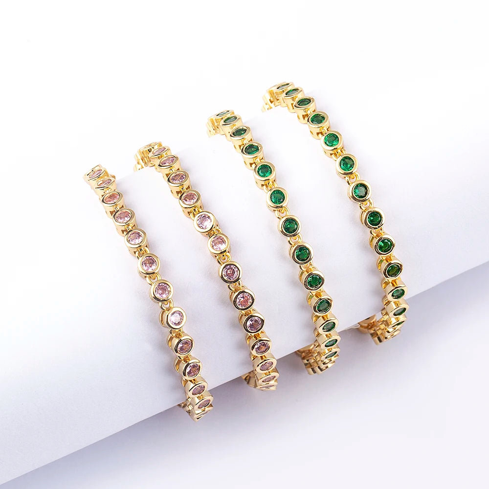 QIKU Bohemia Shape Rainbow Crystal Gold Women's Pendant Necklace Copper Zirconia Colorful Rhinestone Luxury Jewelry Party Gift