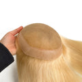 Blonde 613 Color Fine Swiss Lace PU Thin Skin Cuticle Aligned Chinese Virgin Human Hair Topper Toupee for Women 7 by 9