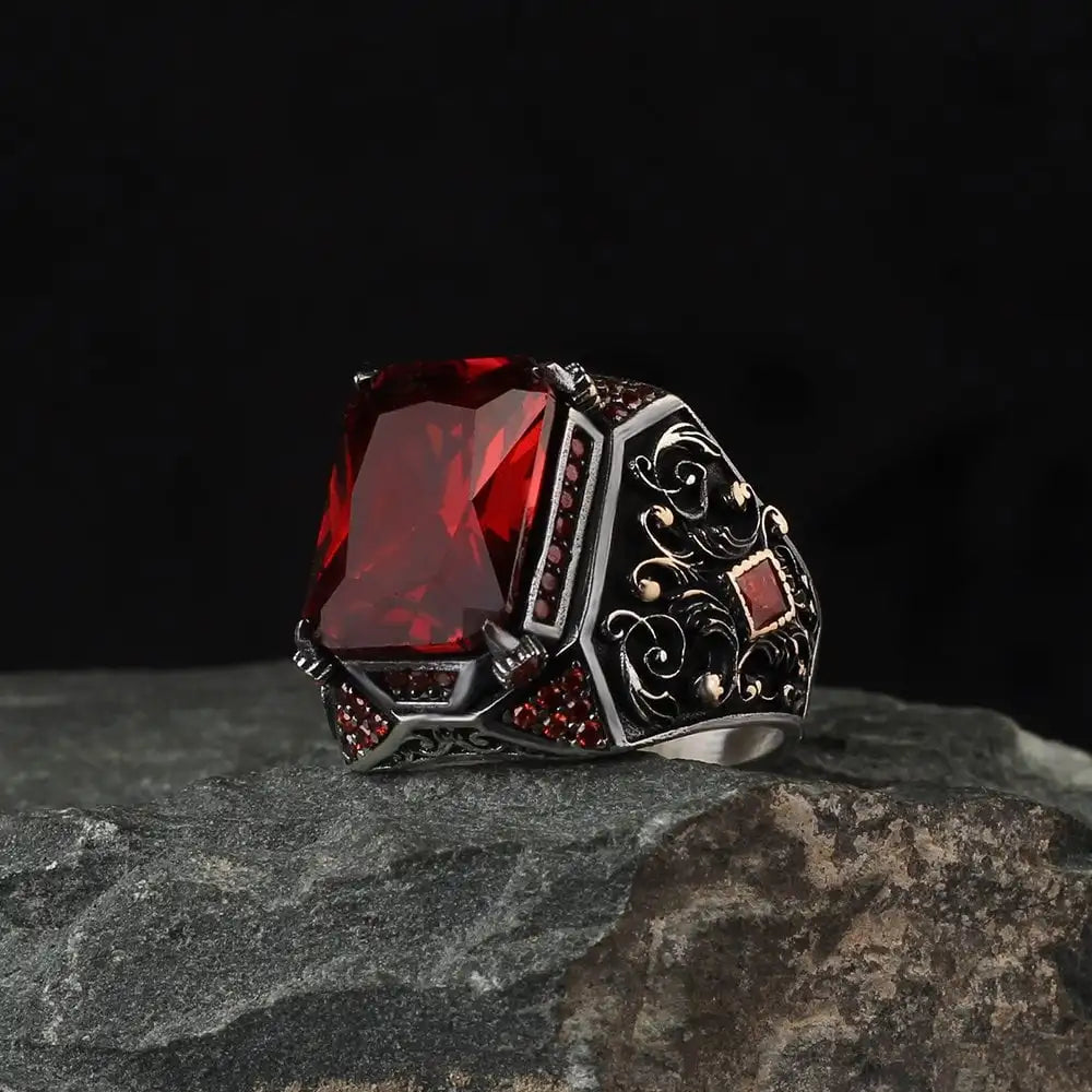 New Arrival Azuris Men's 925 Sterling Silver Ottoman Style Ring Turkey Natural Stone Aqeeq Fashion VALKH1007