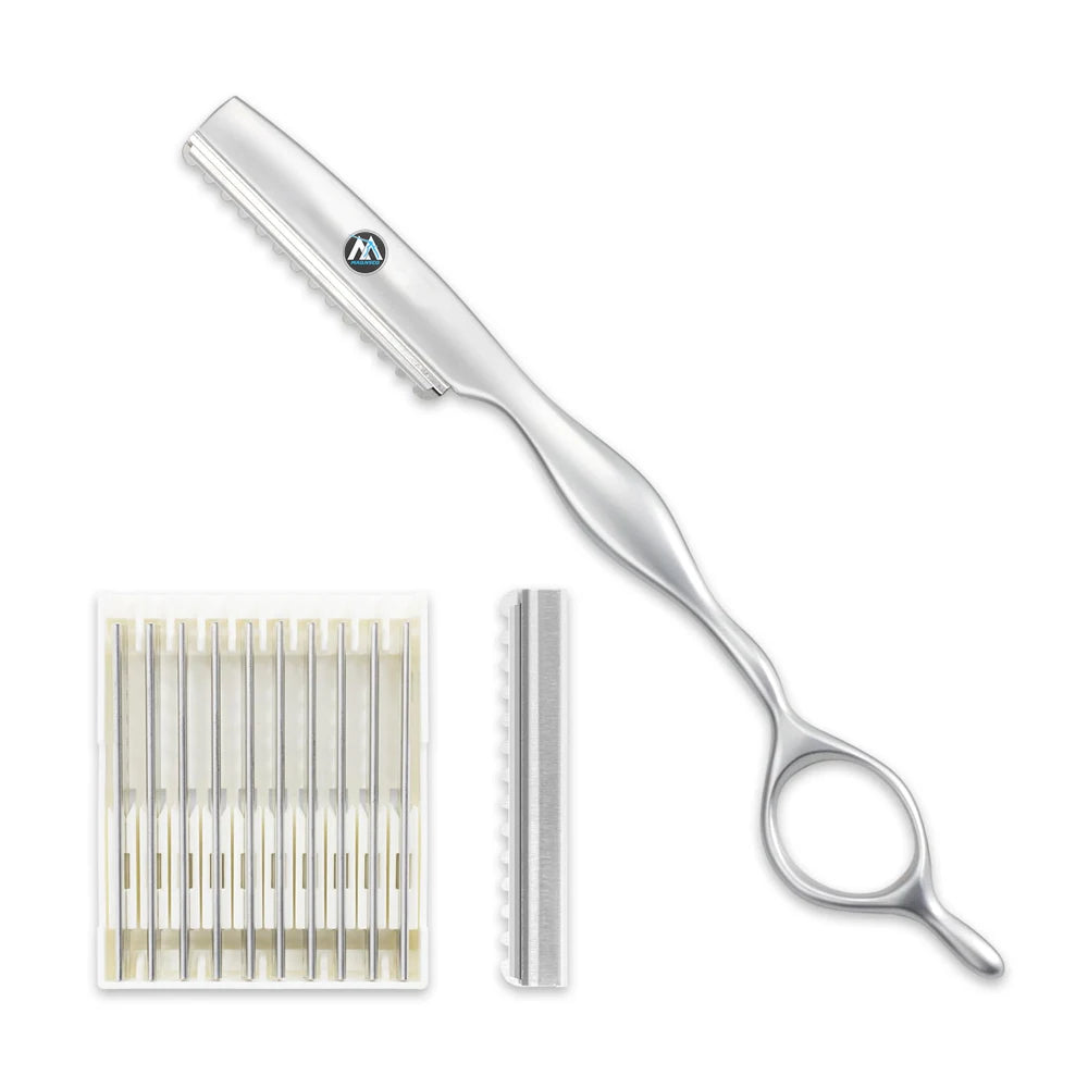 Hair Razors For Cutting Hair 7" Mental Thinning Styling Razors with 10 PCS Sharp Blades Professional Hair Styling Tool for Salon