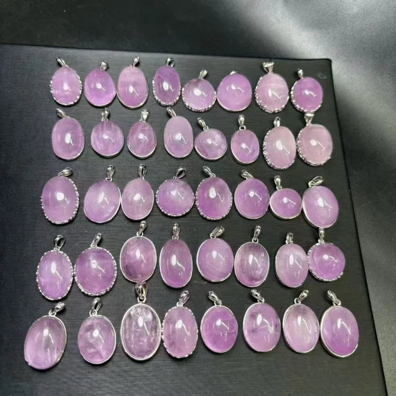Natural Kunzite Pink Oval Drop Pendant S925 Sterling Silver Fashion Trend Love Style Healing Crystal Jewelry