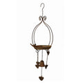 Vintage Hanging Metal Bird Feeder with Bell Decoration Rustic Iron Bird Bath Tray for Garden Patio Yard Outdoor Ornament