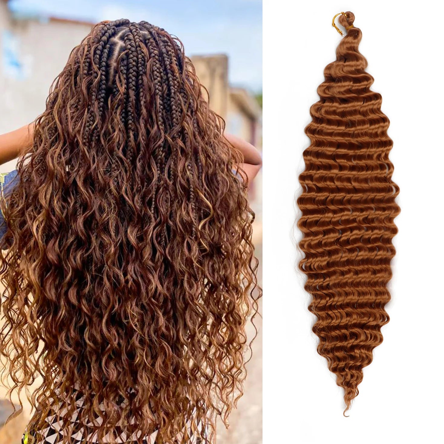 AlilLeader 30 Inch Long Deep Wave Twist Hair Bulks Crochet Hair Ombre Wavy Synthetic Braiding Hair Extension