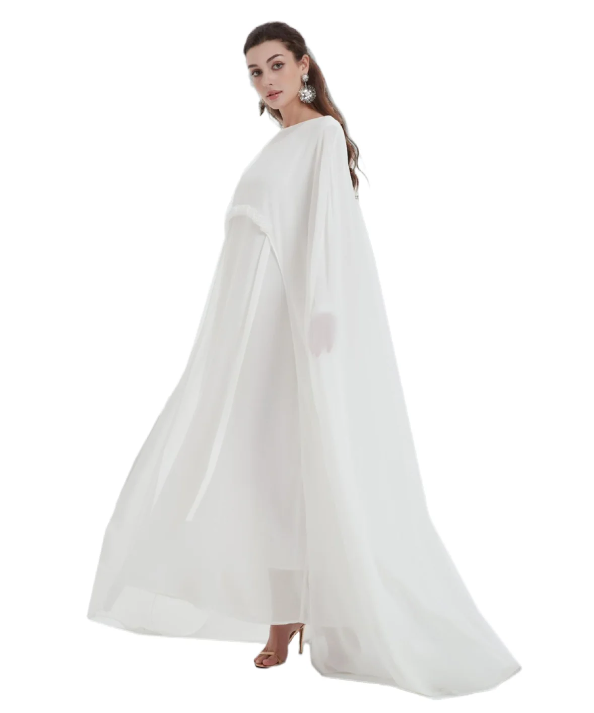 Modest Evening Party White Dress Set Elegant Solid Color Chiffon Abaya Suit Maxi Banquet Dresses Sets for Women L347