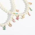Fashion Trendy Cute Fancy 26 Letter Initial Alphabet Enamel Pendant Pearl Beaded DIY Custom Name Necklace Women Jewelry