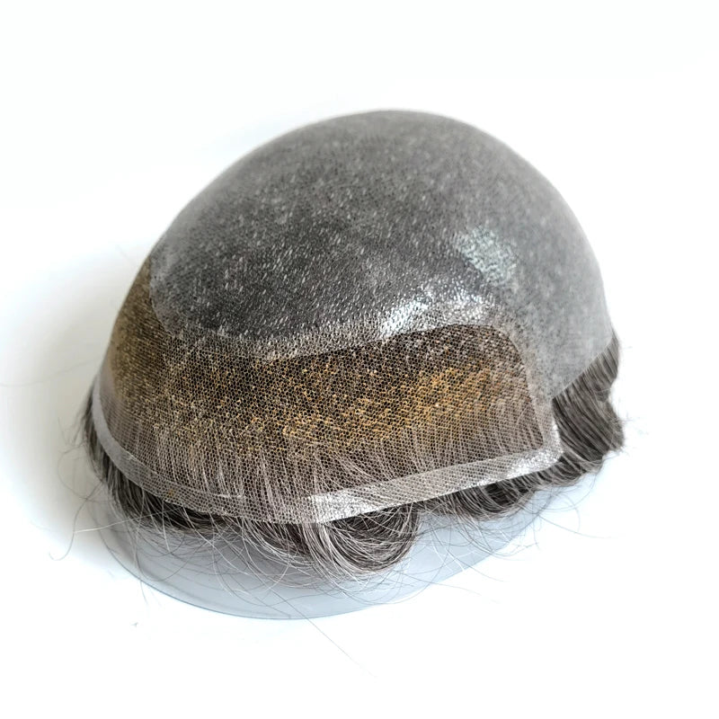 Fine Swiss Lace Front Thin PU Skin Base Revert Knots Natural Human Hair BIO Style Men Toupee Hair System