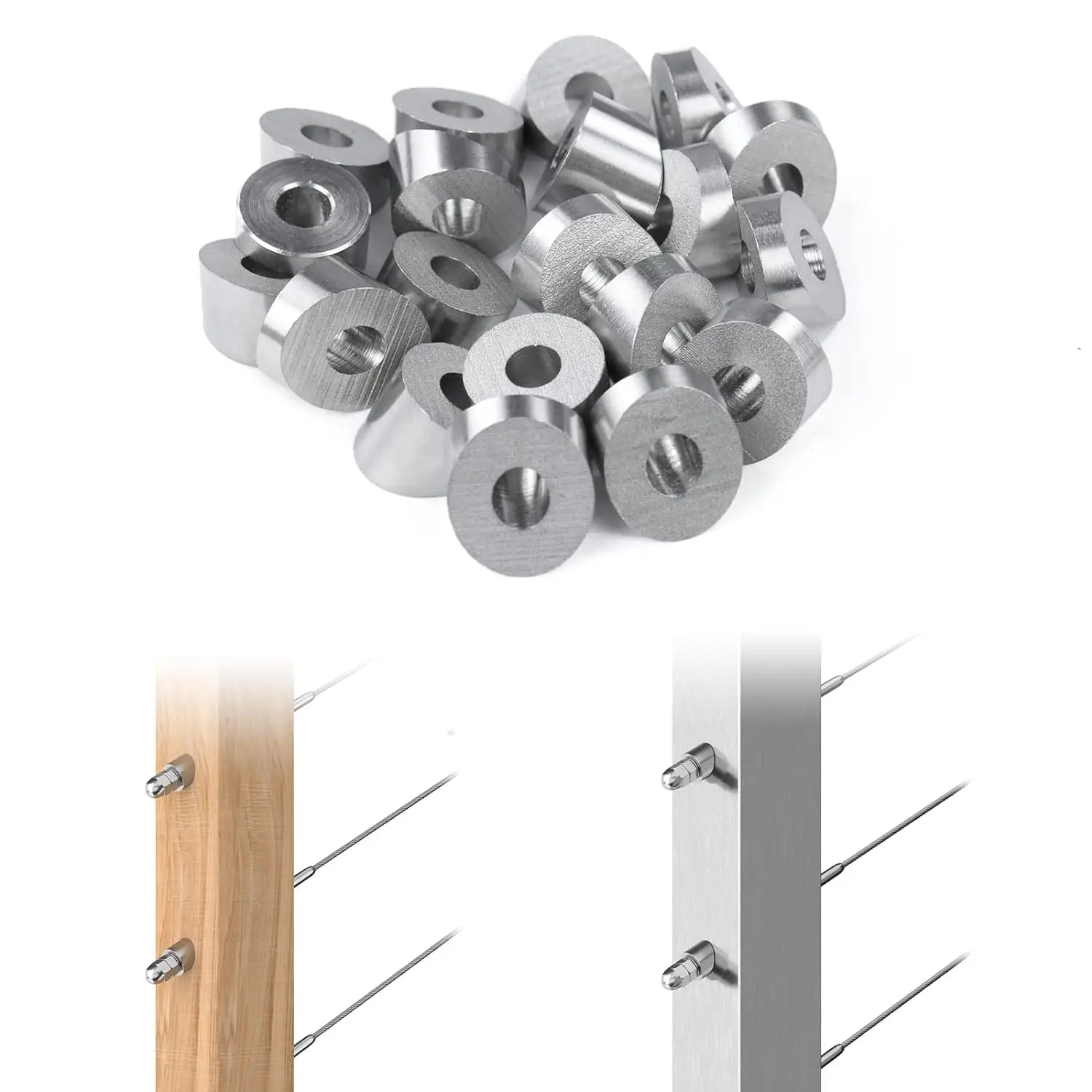 Stainless Steel 30 Degree Angle Beveled Washer Cable Railing Kit for 1/8" to 3/16" Cable Stair DN Mate T316 Marine Grade