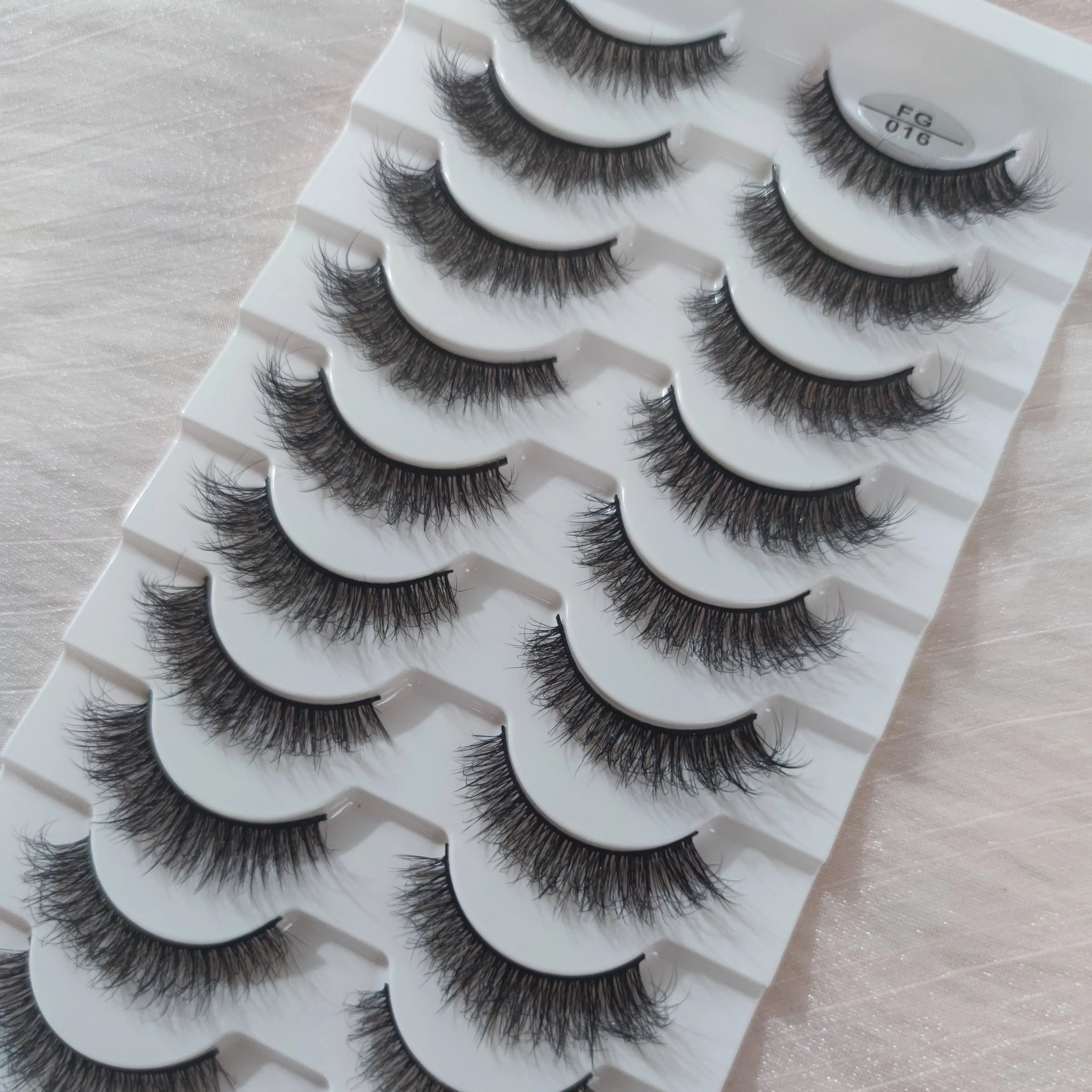 Wholesale Black Cotton Band Soft Faux Mink Eyelashes Custom Packaging 10 Pairs Short Fluffy Faux Mink Eyelash