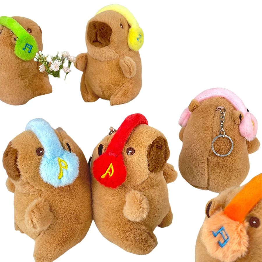 Cute12cm Wearing Headphone Music Note Capybara Plush Keychain Peluches Capybara Plush Stuffed Animal Toy Capybara Doll Keychain