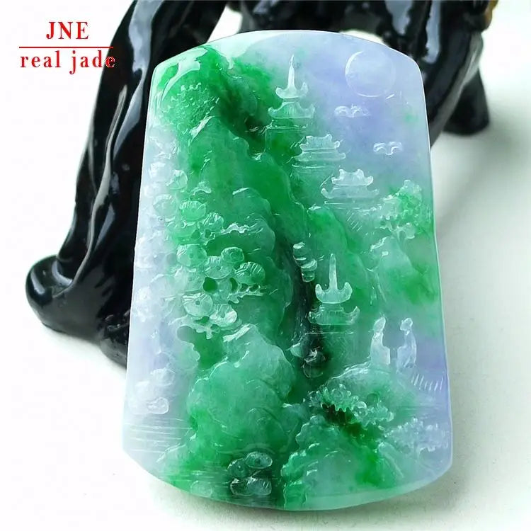 Myanmar a Type Carved Character Brand Jade Pendant Mauve Jadeite Landscape Pendant Emerald Pendant 50.08 MegaBDM
