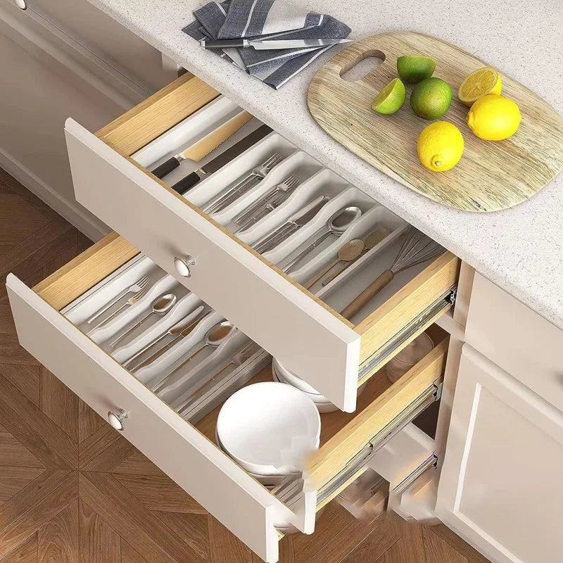 Cutlery Tray Foldable Pull Out Expandable Storage Cabinet Utensils Desk Box Kitchen Drawer Organizer