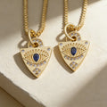 QIKU Wholesale Ancient Egypt Triangular Eye Copper Zircon Women Necklace Shiny Blue Rhinestone Pendant Jewelry Accessories Gift