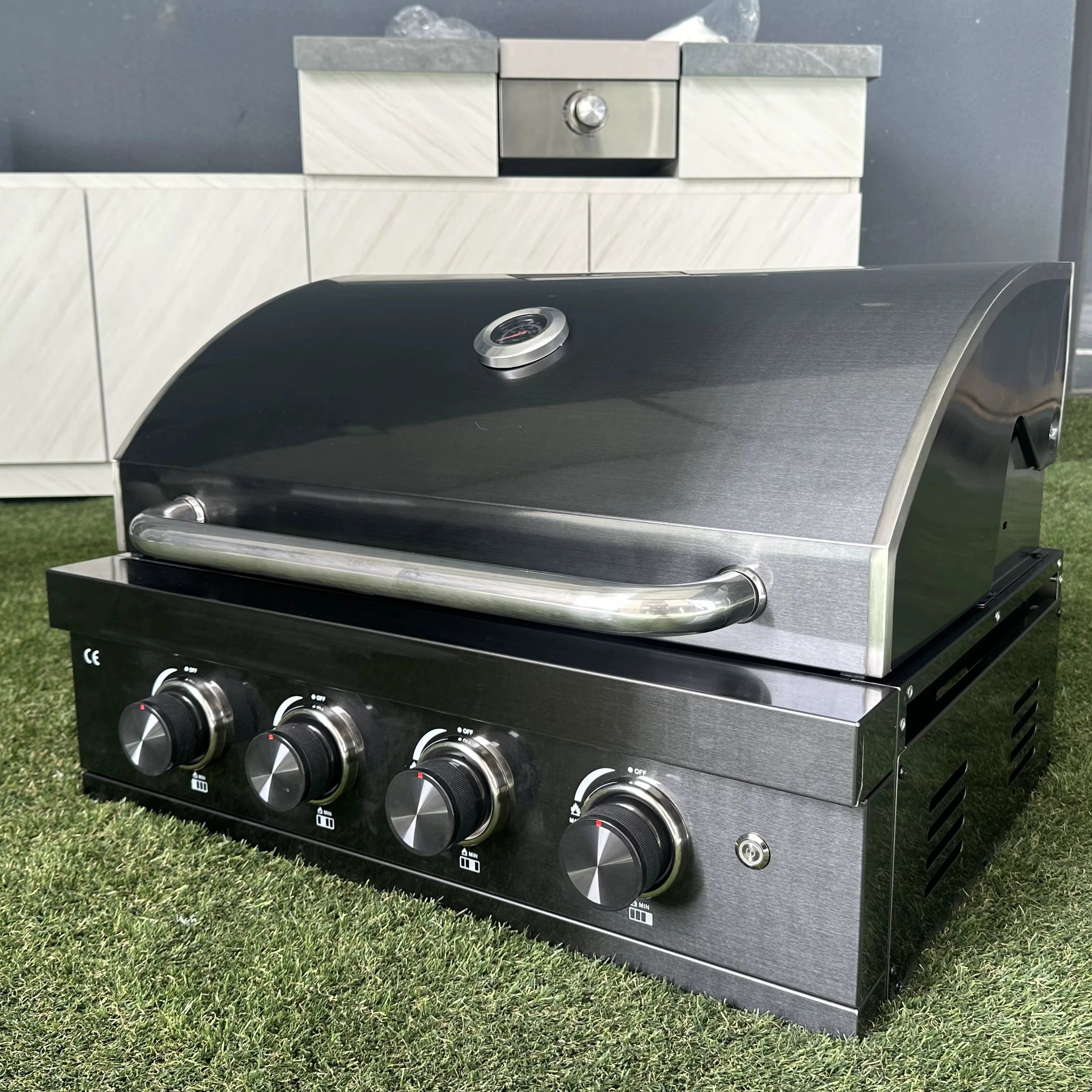 27.5In BBQ Gas Gas&Charcoal Dual Use Wholesale Outdoor 48450BTU Professional 4 Burners Built in BBQ Gas Grill in Black Steel