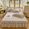 ODM/OEM New Modern Home Textile White Linen-Blend Printed Bedsheet Duvet Cover 3-Piece Bed Skirt Ruffle Pillowcase Bedding Set MegaBDM