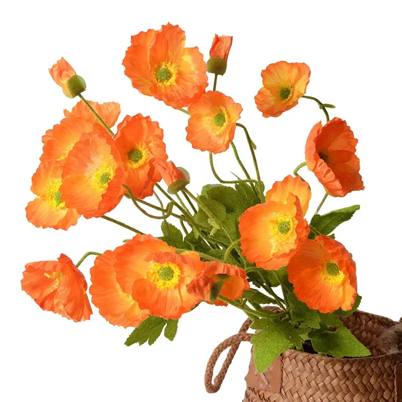 Elegant New Handmade Artificial Silk Poppy Bouquet Realistic Texture Long Lasting Modern Wedding Christmas Mother's Day Chinese