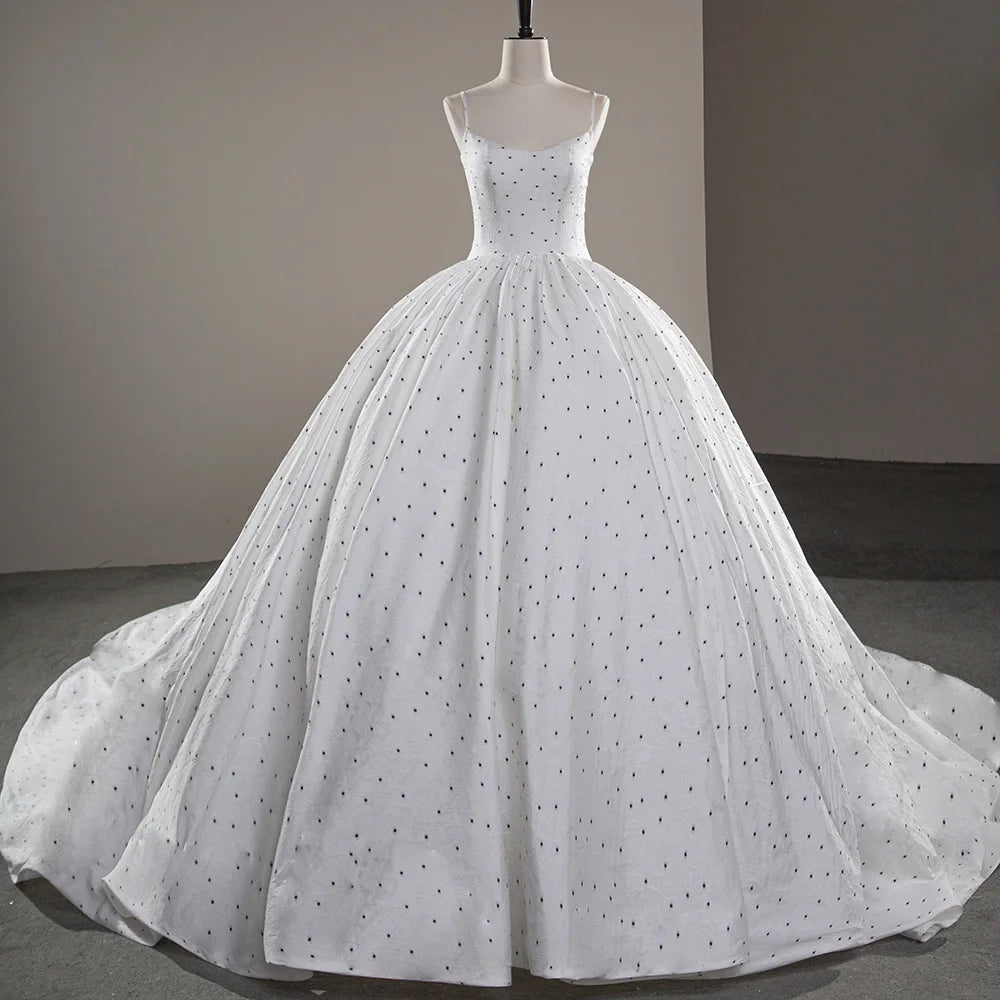 Jancember SFY03 Elegant Spaghetti Strap Dot Ball Gown Bridal Wedding Dresses