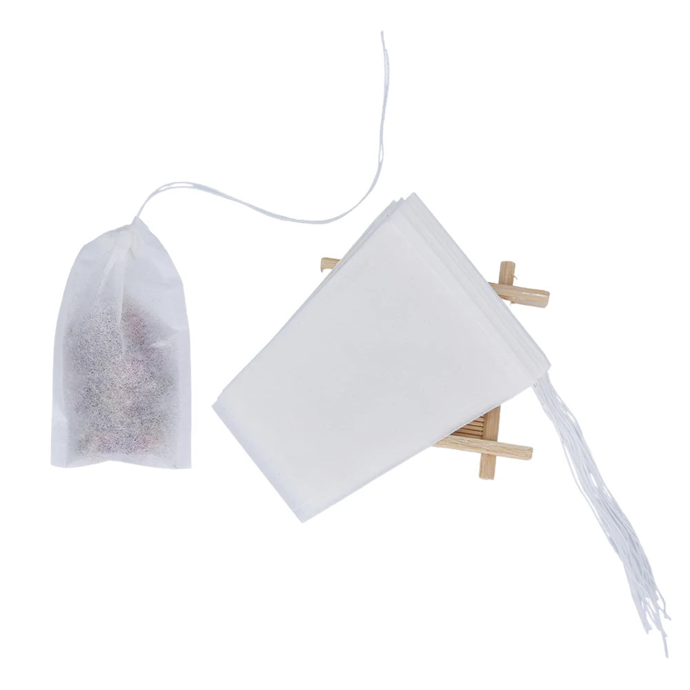White Trapezoid Shape Disposable Wood Pulp Filter Paper Bubble Tea Bag with Strings for Coffee Maker Infusers