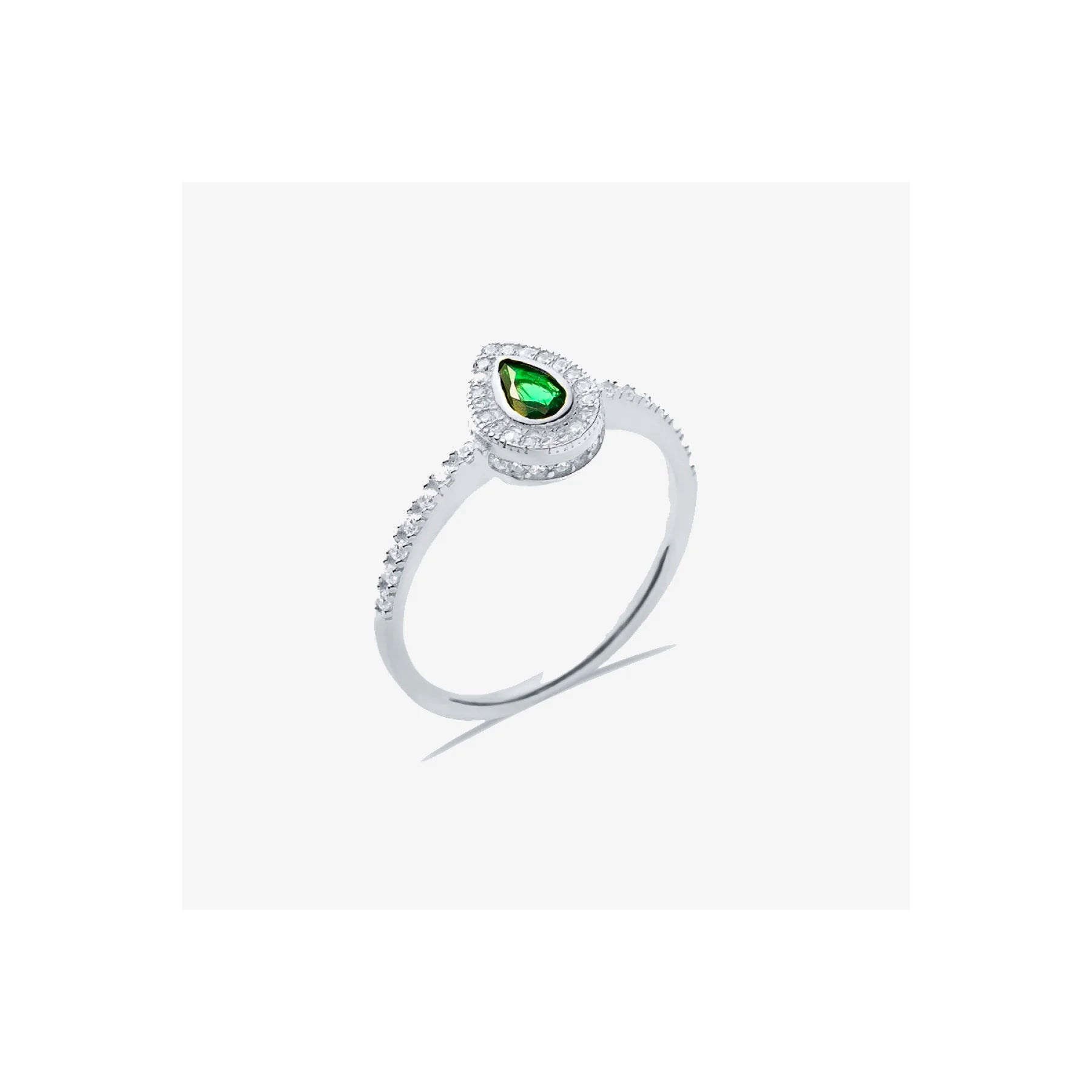 925 Sterling Silver Fine Ring with Emerald Stone Pear Design and Sides Cluster Turkey Origin Model ONR4002