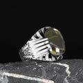 Turkish-Made Azuris 925 Sterling Silver Men's Ring Ottoman Style Natural Stone Model VALKH1975