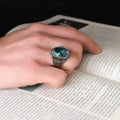Azuris Turkish 925 Sterling Silver Men's Ottoman Style Ring with Natural Agate Stone Fine Jewelry VALKH1268