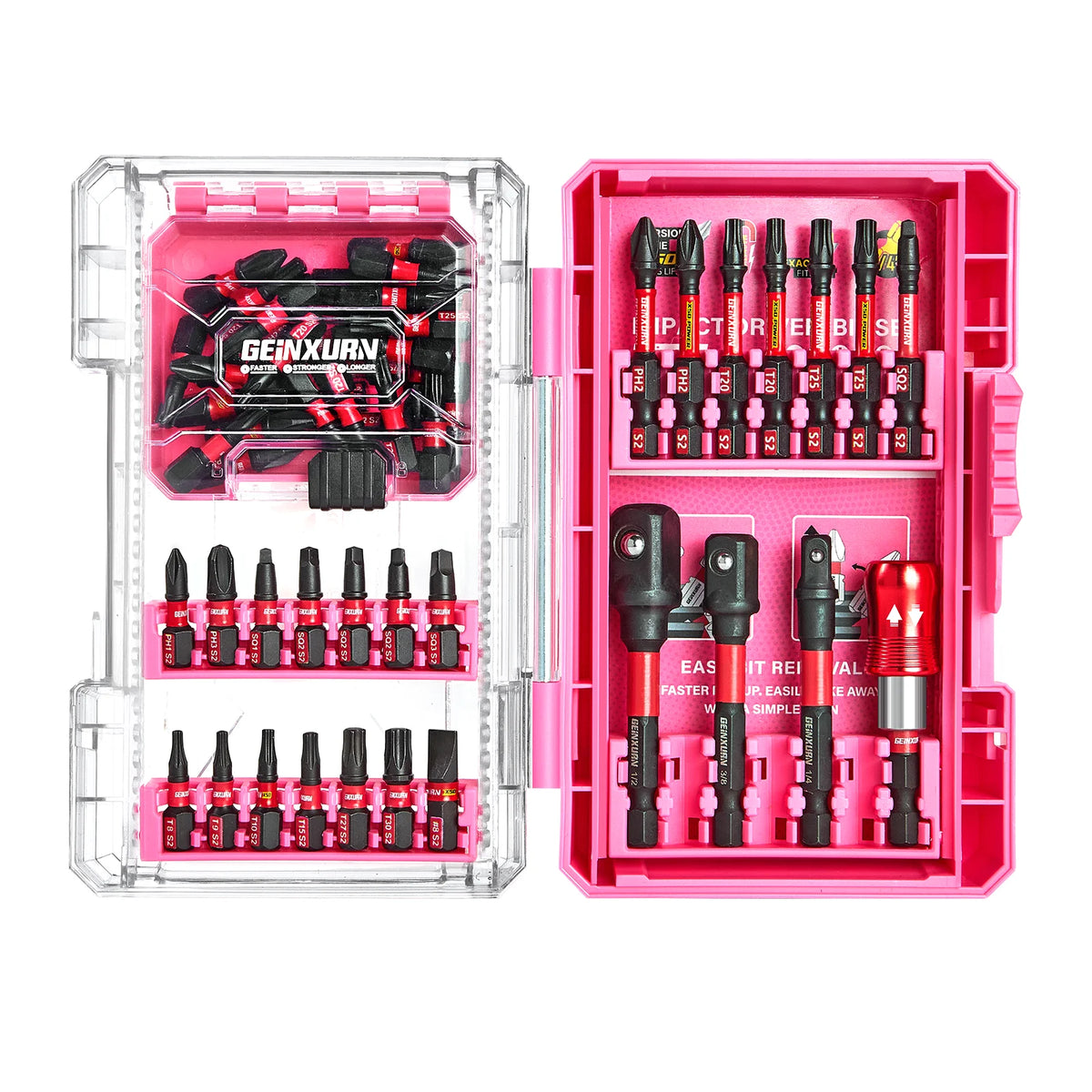 Geinxurn 55-Piece Screwdriver Bit Set with Tough Case Pink Black DIY Grade OEM & ODM Customized Support Bit Holders Inside MegaBDM