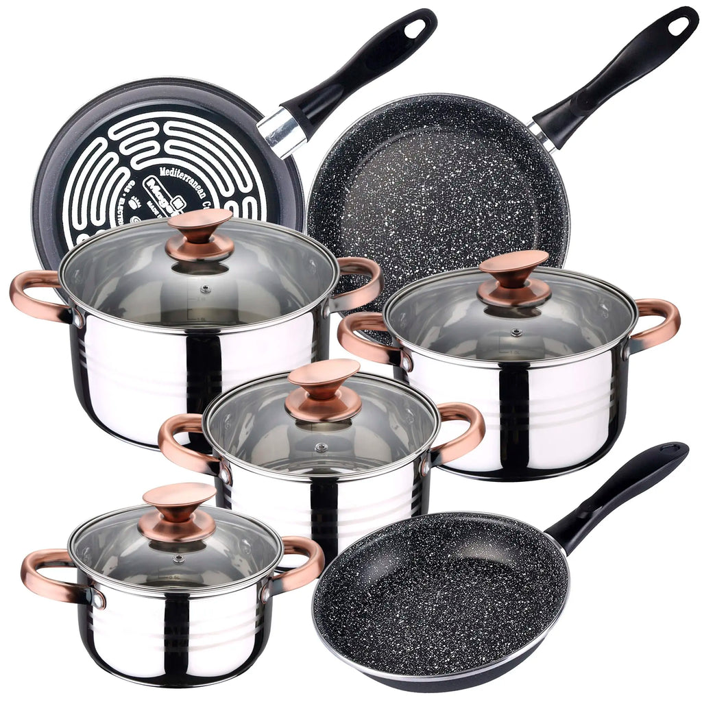 SAN IGNACIO Nona 8-piece cookware set with MAGEFESA K2 Gransasso enamelled steel frying pans (18/20/24 cm)