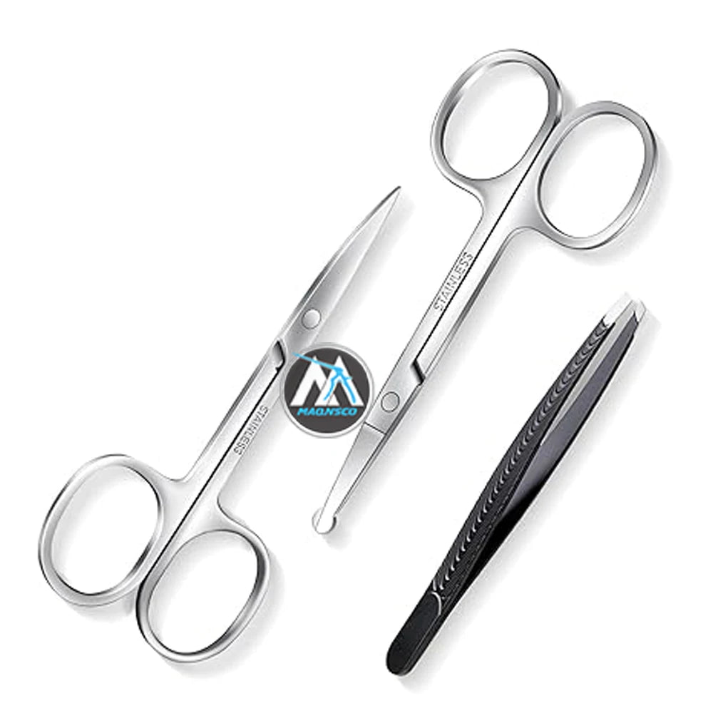Facial Hair Small Grooming Scissors for Men Women Curved and Rounded Nose Hair Eyebrow Eyelashes Beard Trimming Scissors Kit
