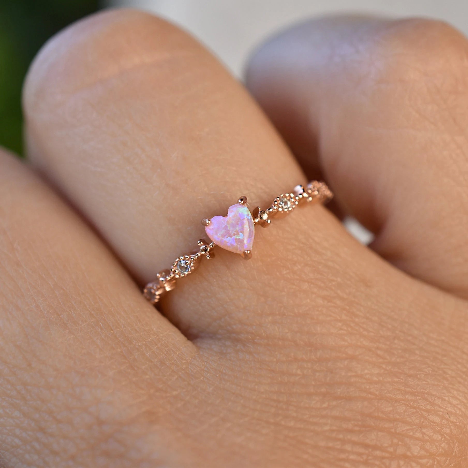 Opal Engagement Diamond Ring Heart Cut Stamped 925 Sterling Silver Pink Heart Rings With Pink Hearts
