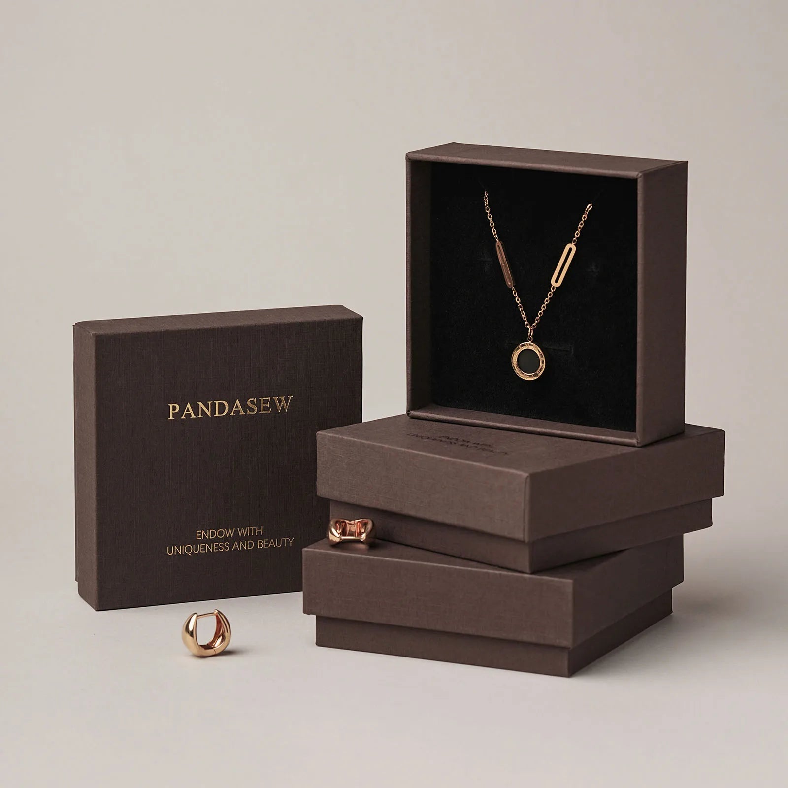 PandaSew Custom Logo Paper Cardboard Lid and Base Jewelry Box for Earrings Necklace Packaging Gift Box