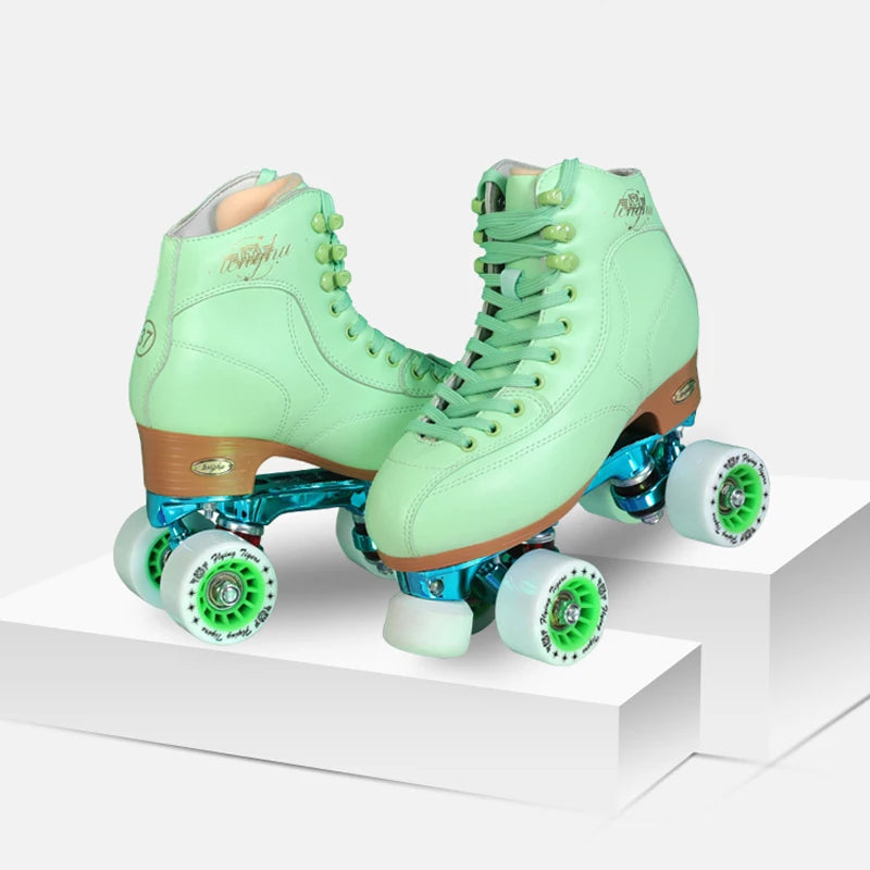 Roller Skates for Women Classic Quad Skates with Aluminum Plate PU Wheels Skating Shoes