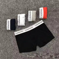 Men's Knitted Cotton Boxer Briefs Breathable Private Label Underwear with Mid-rise Customizable Logo on Waist