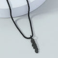 Waterproof Stainless Steel Black Feather Pendant Necklace for Men Hiphop Punk Rock Black Men's Necklace Wholesale