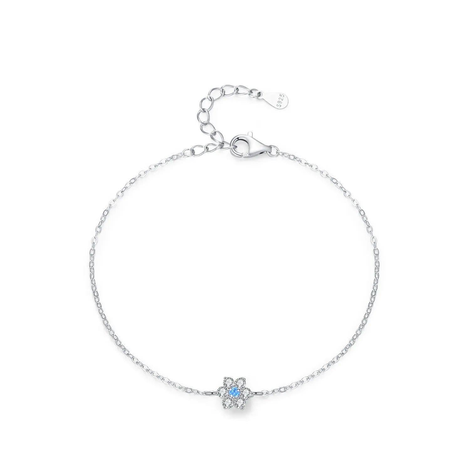 SL2044 925 Sterling Silver Elegant Sea Blue Zircon Flower Chain Bracelet for Women Fine Jewelry Fashion Wedding Gift