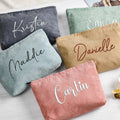 QIUHAN Embroidered Corduroy Bridesmaid Bag Bridesmaid GiftChristmas GiftCustom Name Embroidered Cosmetic Bag