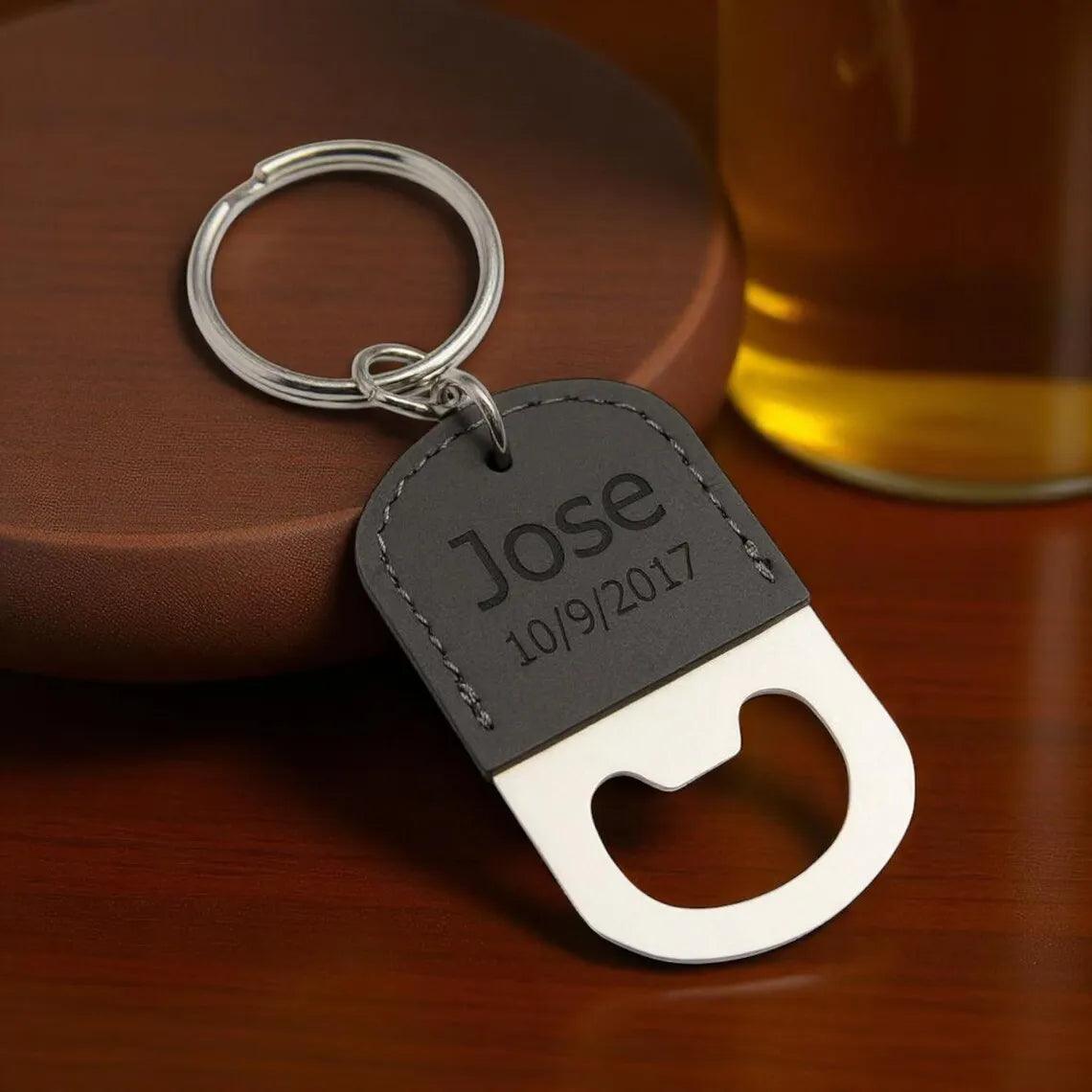 Mineti Personalized PU Leather Laserable Leatherette Bottle Opener Keychain-Blank Design for Father's Day & Beer Gifts for Men