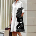 2025 Autumn New Product Fashionable and Elegant Polka Dot Printed Shirt-Collar Long-Sleeve Midi Dress