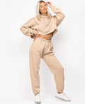 Women Clothing Custom logo French Terry Bodysuit Tracksuits Two Piece Long Pant Hoodie Set Outdoorwear 2 Piece Set for Women